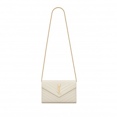 YSL CLASSIC CASSANDRE CHAIN WALLET IN GRAIN DE POUDRE LEATHER 377828BOW019207 (22.5*14*4cm)